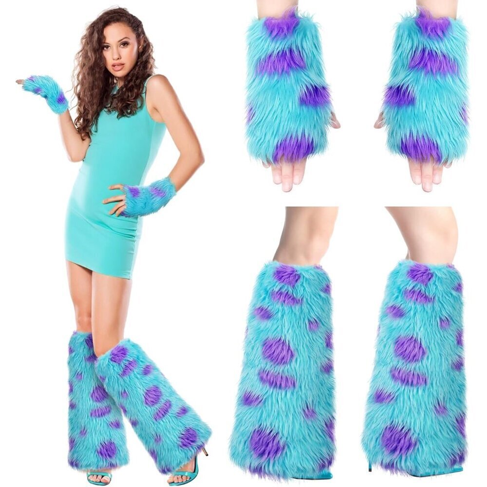 Halloween Furry Costume Accessories Adult Faux Fox Fur Gloves & Leg Warmers